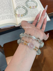 Green Azeztulite Rose Quartz Citrine Azeztulite Beaded Crystal Bracelet 10+12+9mm