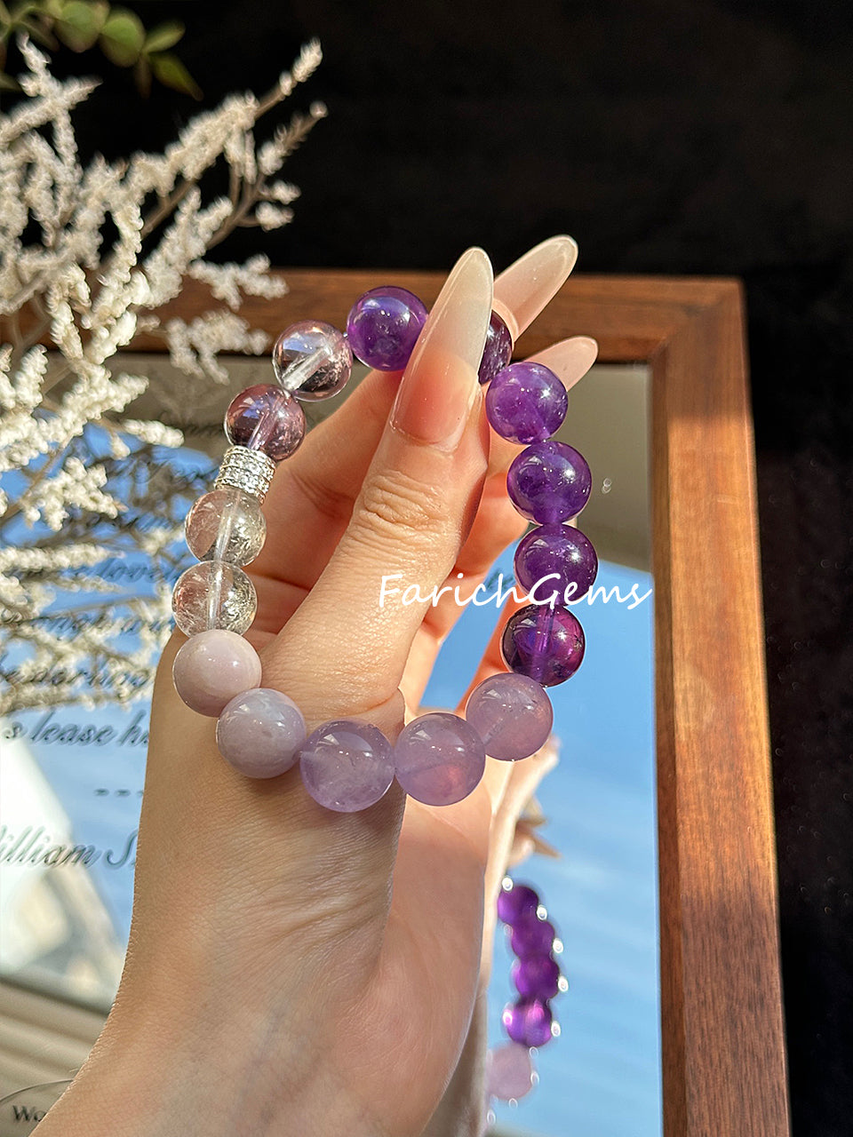 Amethyst Clear Azeztulite Quartz Kunzite Beaded Crystal Bracelet 11+12mm