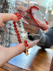 Red Agate Fluorite Pearl Beaded Crystal Bracelet 6+6/10mm