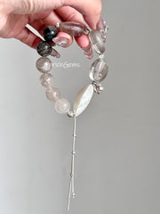 Nepal Clear Quartz Green Phantom Quartz Blue Rutilated Quartz Beaded Crystal Bracelet 12+15mm