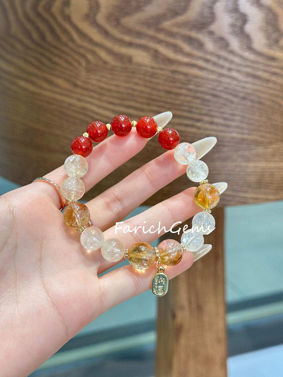 Citrine Quartz Red Agate Beaded Crystal Bracelet 11+10mm